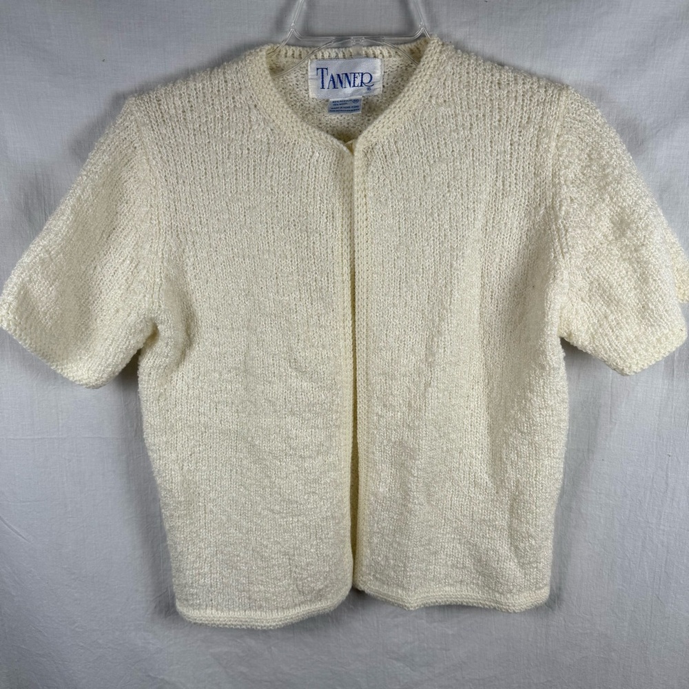 Vintage Cream Boucle Open Front Sweater